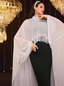 Modelyn 女士保守休闲流苏撞色长袍连衣裙