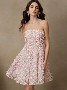 Anewsta Sommer Frauen Festival Lässig Floral 3D Blütenblatt Muster Mini Kleid