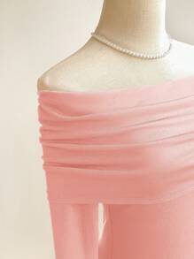 SHEIN Privé Women's Pink Strapless Extra Long Sleeve Slim Fit Knit Top,Valentines Clothes,Valentines Clothes,Off The Shoulder Top,Going Out Tops Women,Going Out Tops Women,Knit Top,Knit Top - Pink - View 5