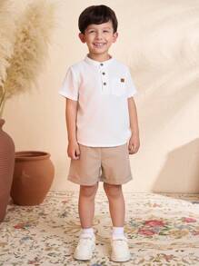 WESTFADE Young Young Boy Casual College Style Linen Shirt And Shorts Set