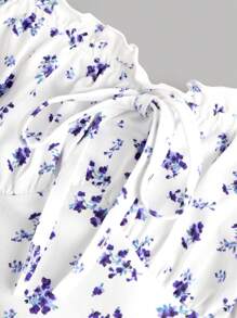 Girlism Tween Girls' Ribbed Blue & White Tie Front Bowknot Cami Snug Fit Mini Dress, Casual Vacation Dress For Spring & Summer - Blue and White - View 3