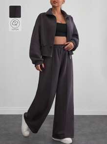 RueChic WOMAN COSY TWO PIECES LOUNGEWEAR WITH DOUBLE SIDE ZIPPER - Grey - View 1