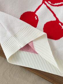 Gestrickter Rundhals Mode-Pullover im japanischen Stil für Kleine Mädchen, Baby Mädchen Kirschblüten Dobby Muster Langarm Ecru Strick Top