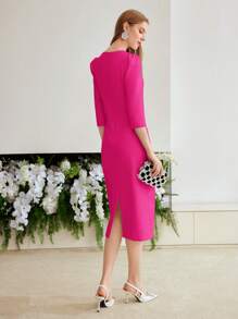 MOTF PREMIUM 褶饰开衩下摆连衣裙 - 玫紅色 - 查看 3