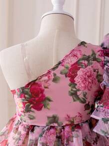 SHEIN 年轻女孩优雅花卉印花无袖迷你连衣裙 - 粉色 - 查看 3