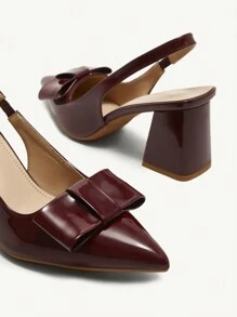 CUCCOO CHICEST Wine Red Bowknot Strap Thick Heel Pumps, Elegant & Fashion, For Work, Dating, Wedding, Party, Holiday, Valentine's Day Spring Break Easter Prom Heels