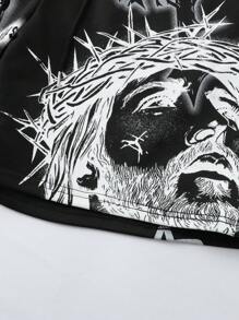 ROMWE MEN Street Life Ensemble de Sweat-shirt-shirts imprimé de portrait de bande dessinée amusante pour hommes, streetwear - Tabac - Voir 4
