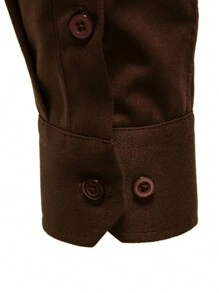 Calvornis Men's Solid Color Single-Breasted Pocket Casual Long Sleeve Shirt, Dark Brown Shirt, Rust Color Men's Shirt, Fall - Coffee Brown - View 4