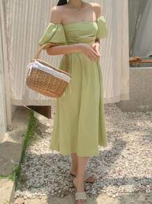 DAZY Women's Long Off Shoulder Solid Color Casual Dress, Simple & Fashionable For Everyday Wear Sundress