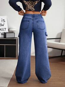 SHEIN Tall Women's Simple Front Button Pocket Jeans, Casual Everyday Wear