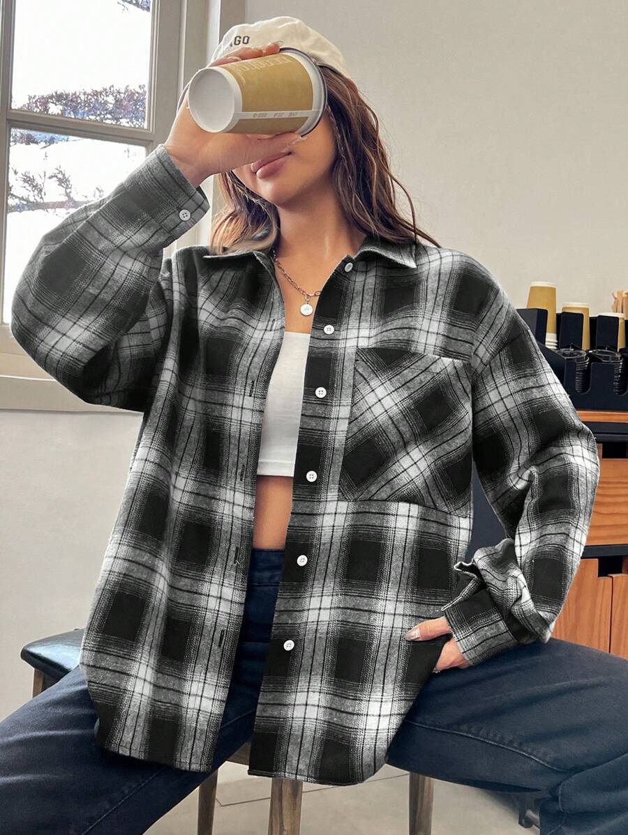 Muchica Chemise décontractée ample à carreaux pour femmes