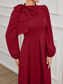 Modelyn Tie Shoulder Long Sleeve Dress For Women Maxi Women Outfit - Burgundy - View 4