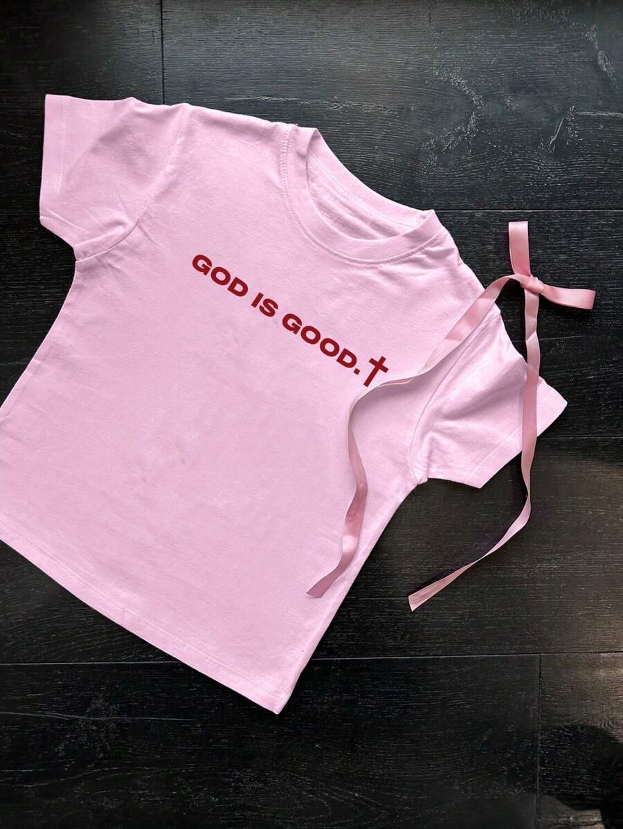 INAWLY Women's Pink Christian Sweatshirt "God Is Good" Faith T-Shirt - Pink - View 1