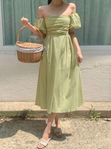 DAZY Women's Long Off Shoulder Solid Color Casual Dress, Simple & Fashionable For Everyday Wear Sundress