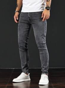 Manfinity Homme Men Solid Skinny Jeans - Grey - View 7