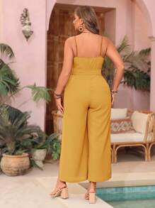 SHEIN VCAY Plus Size Solid Color Minimalist Casual Everyday Jumpsuit - Yellow - View 2