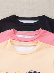 3pcs/Set Girls Summer Casual Round Neck Short Sleeve Printed Set - Pink - View 3
