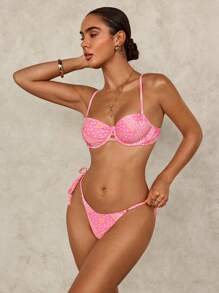 Boho Floral Print Pink Push Up Padless Bikini Set Swimwear, For Summer Beach Vacation - Multicolor - View 4