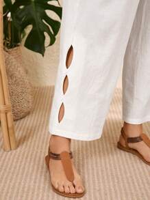 EMERY ROSE Plus Size Vacation Casual Solid Color Hollow Out Pants,Summer Outfits For Women,Vacation Outfits Woman