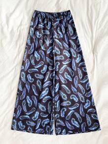 Pantalón ancho de pijama con estampado de plumas de pavo real para mujer