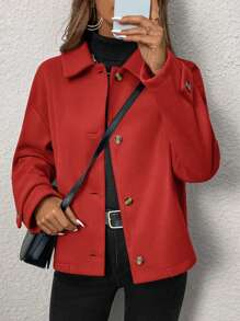 SHEIN Clasi Áo croptop nữ kiểu dáng giản dị, thời trang tối giản, phù hợp mặc hàng ngày. - Đỏ - Xem 3