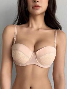 DAZY 1pc Women's Solid Color Camisole Bra With Spaghetti Strap, Lifting & Shaping Lingerie For Women - Khaki - View 8