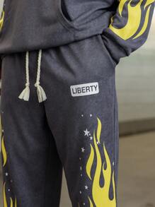 PAVTROS Men's Letter Print Long Sleeve Hoodie And Sweatpants Baseball Set - Grey - View 6