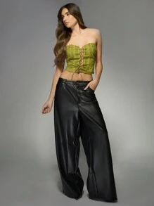 MISSGUIDED Top met textuur en veterdetail aan de voorkant, lente, zomer, feest, club, festival, bustier, crop top, getailleerd lijfje, Y2K-mode