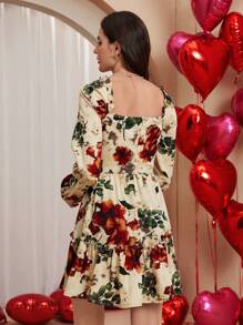 Chiquease Women Square Neck Short Dress, Elegant Style - Apricot - View 2