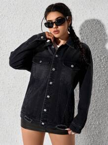 SHEIN EZwear Chaqueta vaquera estampada casual de mujer, moda minimalista para uso diario