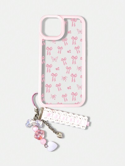 Kawaii 1 pezzo Custodia per telefono con design fiocco rosa, compatibile con 11 12 13 14 15 Pro Max