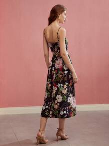 MOTF PREMIUM Conjunto de top de tirantes con estampado floral y falda evasé - Multicolor - Ver 3