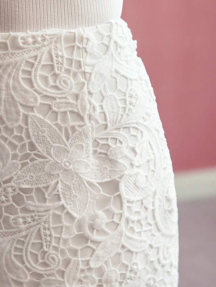 GUIPURE LACE STRAIGHT SKIRT,SPRING/SUMMER