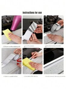 1 卷 10 米水槽防水胶带、厨房炉灶防油胶带、台面防霉胶带、耐高温铝箔胶带、厨房浴室配件 - 銀色 - 查看 10