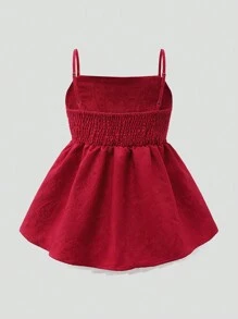 SHEIN Explorewe Jacquard-Unterhemd mit Blumenmuster für Teenager-Mädchen, elegant und locker, bequem, anmutig und weich, geeignet für Freizeit und Urlaub - Rot - Übersicht 2