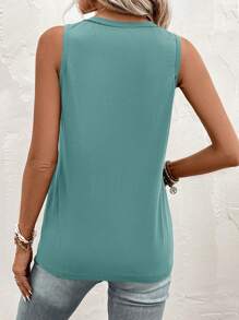 SHEIN LUNE Women's Green Button Pocket Casual Tank Top, Summer - Dusty Blue - View 2