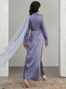 Graceveil Vestido elegante y modesto de estilo árabe con una larga y brillante cola para mujer - Púrpura polvoriento - Ver 2