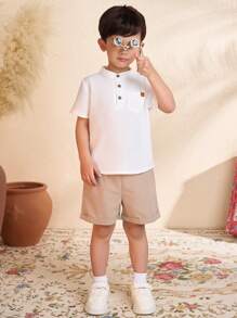 WESTFADE Young Young Boy Casual College Style Linen Shirt And Shorts Set
