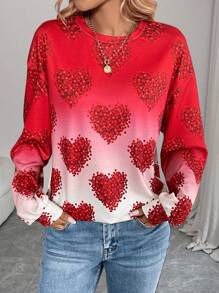 Chiquease Áo nỉ dài tay in hình trái tim thanh lịch dành cho nữ, Áo nỉ chui đầu ngày lễ tình nhân mùa thu - Đỏ - Xem 6