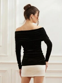 Aveloria 意大利浪漫风格女士露肩修身针织毛衣 - 黑色 - 查看 2