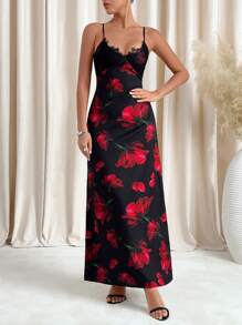 SHEIN Clasi Rose Print Romantic Elegant Slip Dress For Women,Vacation Outfits Woman,Spring Outfits For Women, Coquette ,Festival,Old Money