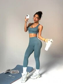 Dewbera Bộ đồ tập luyện thời trang hàng ngày cho nữ, bộ đồ tập luyện thời trang cho nữ - Xanh lá cây Mù sương - Xem 7