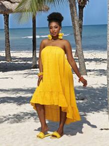 Slaydiva Vestido de verano corte evasé para mujer talla grande con hombros descubiertos