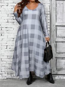 EMERY ROSE 大码女式格子中长连衣裙，秋季女装 - 灰色 - 查看 5