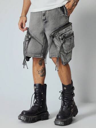 Street Life Shorts vaqueros de hombre estilo cargo vintage con bolsillos grandes