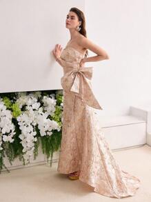 MOTF Soiréza VÁY ỐNG COCKTAIL VAI NÀNG TIÊN CÁ JACQUARD - Màu Hồng baby - Xem 3