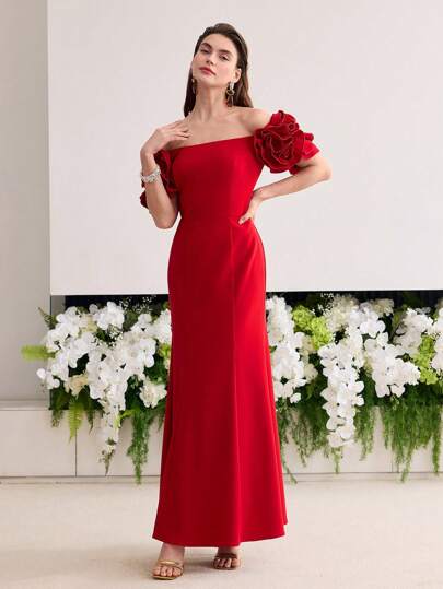 MOTF Soiréza 立体花朵露肩鸡尾酒礼服