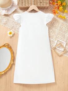 SHEIN Tween Girl Ramadan Casual Cute Girl Print Layered Mesh Cap Sleeve Loose Dress, Versatile For Everyday Wear - Pink - View 3