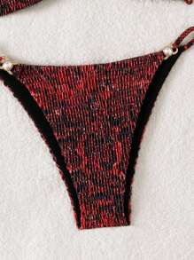 SHEIN Swim 2 件套女士性感蛇皮印花细肩带系带丁字裤比基尼泳装夏季 - 彩色 - 查看 4