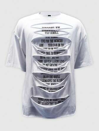 Street Life Camiseta de manga corta de cuello redondo holgada con estampado de eslogan casual para hombre, de verano